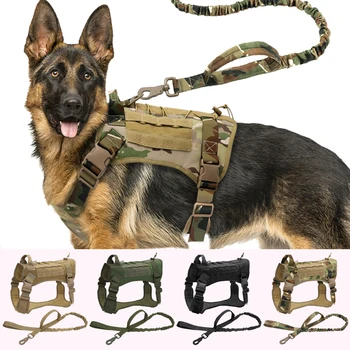 Тактическая Шлейка для собак, Военный Тренировочный жилет для домашних животных, Комплект Шлейки и поводка для собак среднего размера, Немецкая овчарка с подкладкой